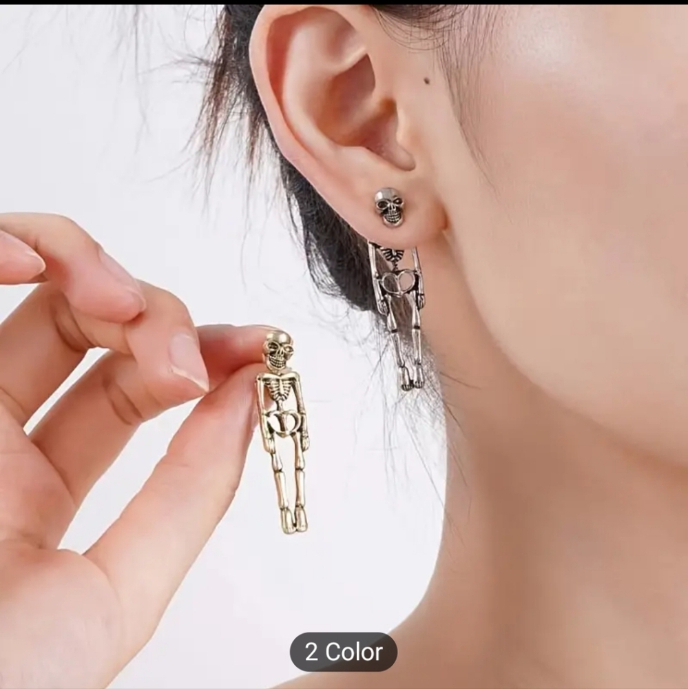 Retro Skeleton earrings halloween BNWT goth punk spooky witch ghost season fall - Picture 5 of 5